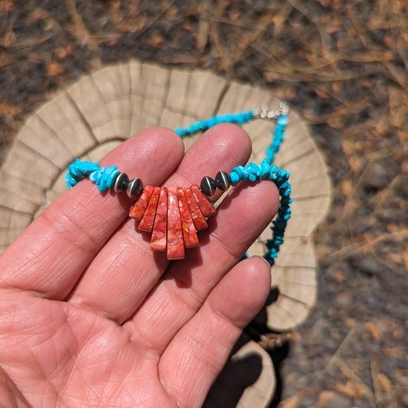 Navajo Necklace Handmade Sleeping Beauty Turquoise & Spiny Oyster NA Jewelry*** - Picture 7 of 10